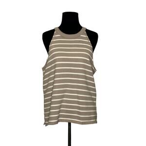Aerie beige white strap sleeveless knit top size M